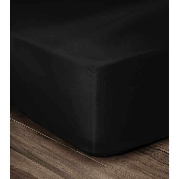 Lençol de baixo com elástico LOVELY HOME, 100% algodão, 140x190cm - Bolso de 35cm - Preto