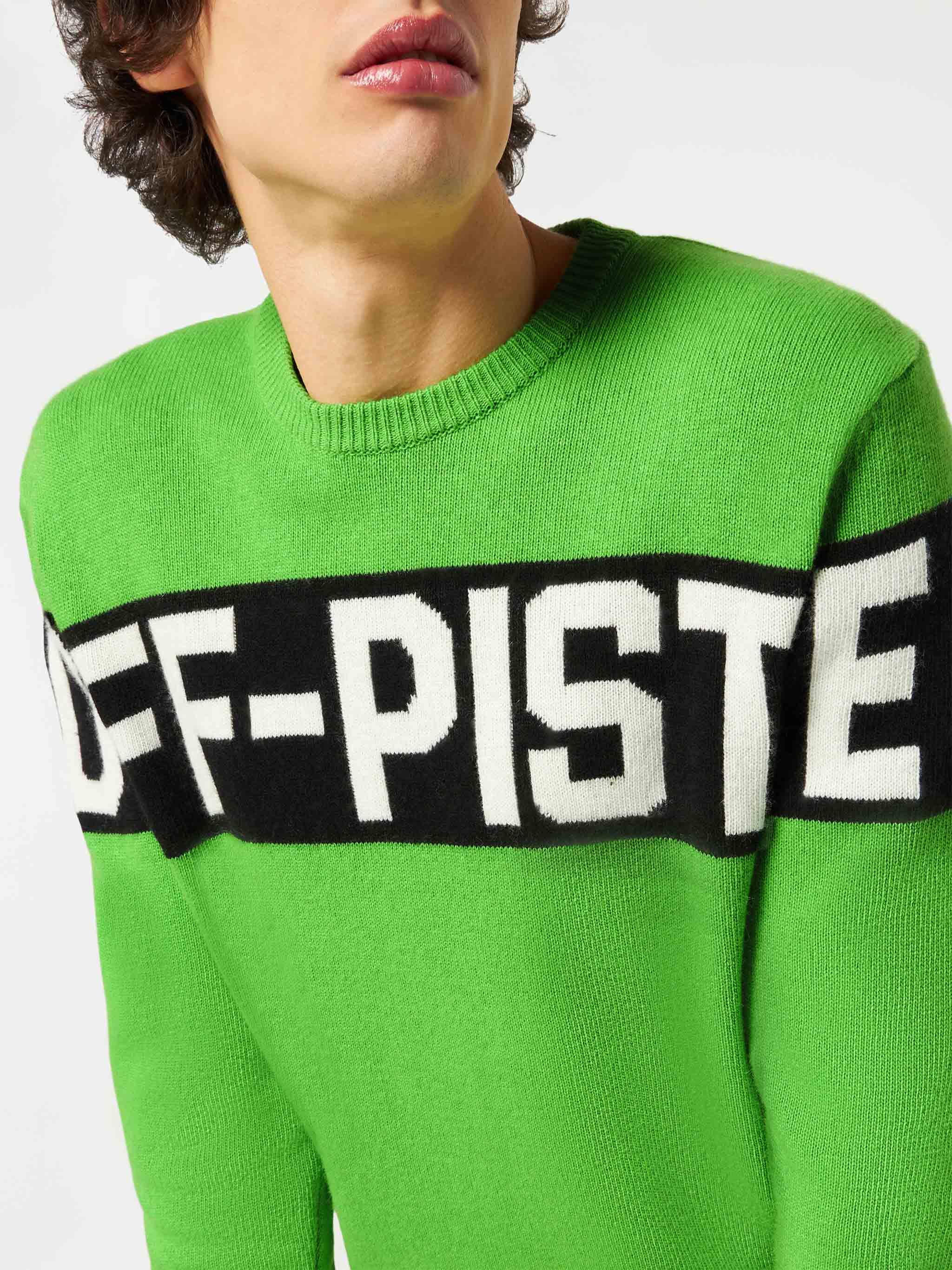 Pull homme vert fluo avec inscription Off-Piste