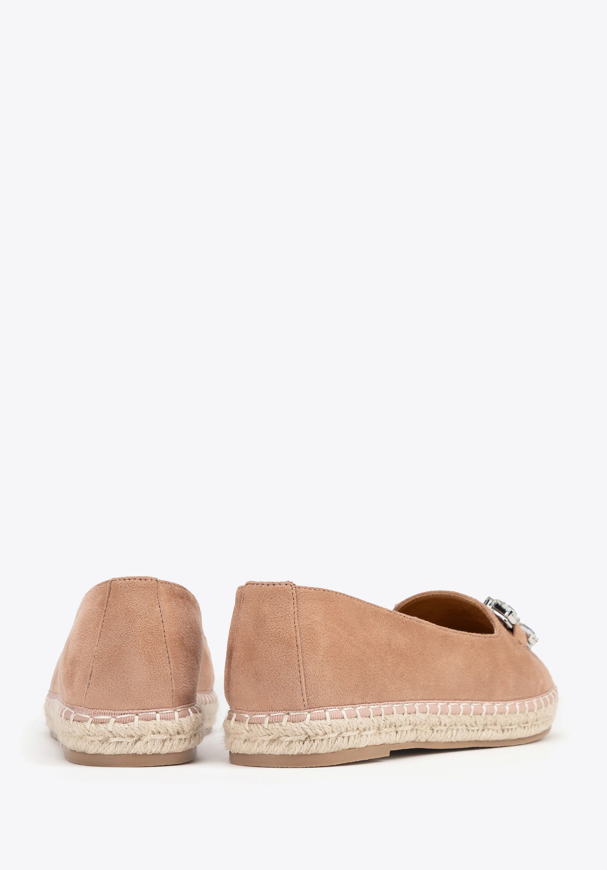 Damskie espadryle z biżuteryjną ozdobą beżowo - różowe