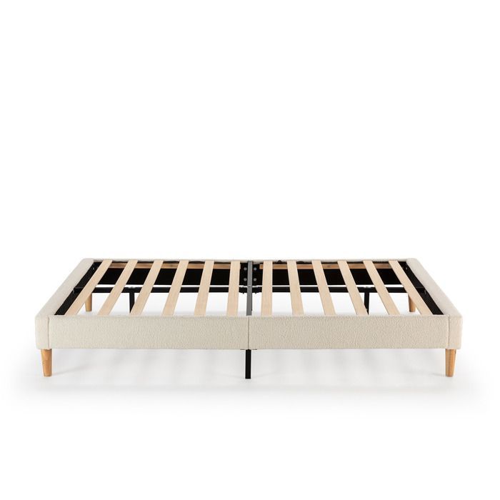 Base de cama tapizada Niebla de 140x190 cm, de tela de piel de oveja beige.