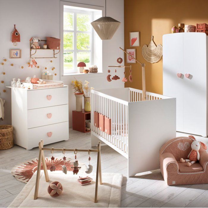Cambiador - Babyprice - Básico - 3 cajones - Madera - Tiradores en forma de corazón rosa