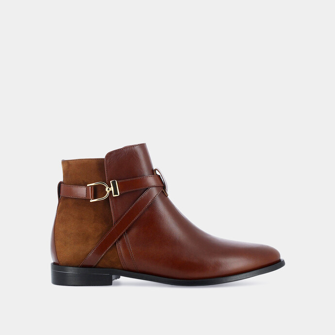 Bottines bi-matières  en velours bark et cuir