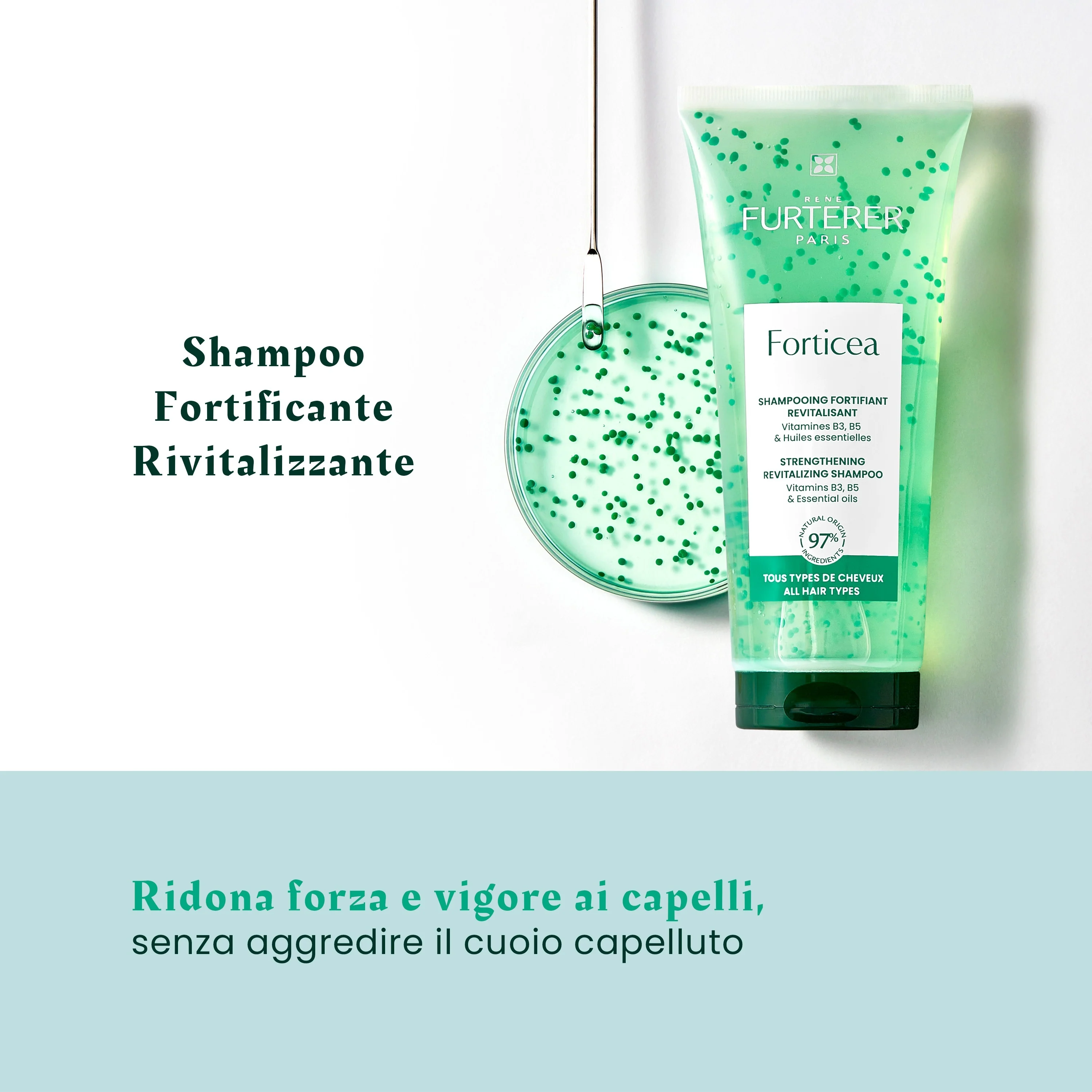Forticea Shampooing Fortifiant Revitalisant - Shampoo Rinforzante, Shampoo Uso Frequente