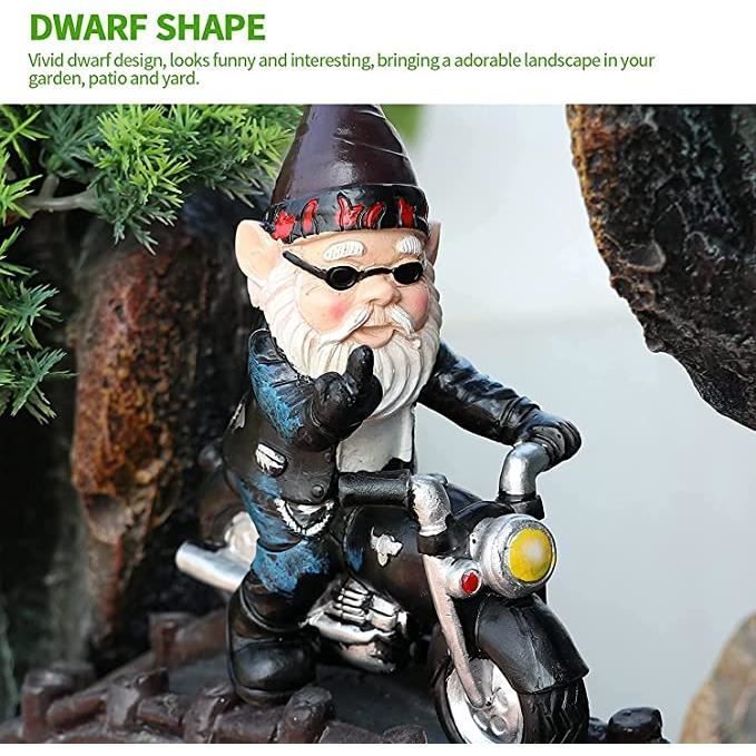 Nain de jardin Nains de moto pour le jardin, statue de nain de jardin, protection solaire étanche, décoration de jardin