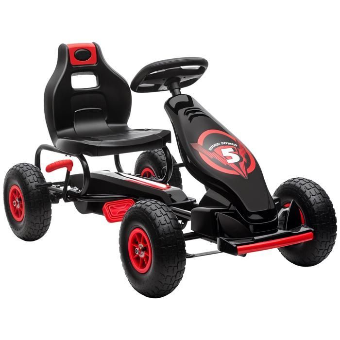 Kart à pédales pour enfant HOMCOM Go-kart siège réglable 3 positions frein à main pneus antidérapant enfant de 5 à 12 ans rouge noir