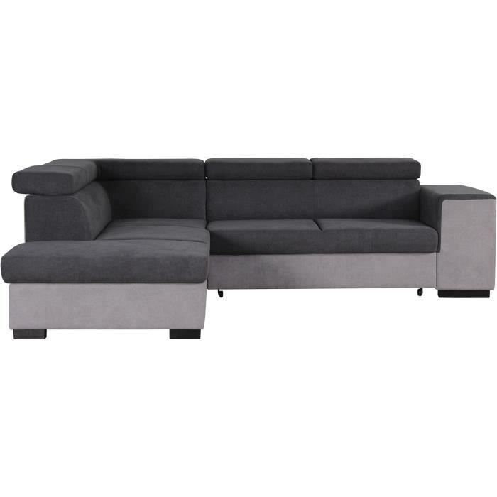 Left-hand corner sofa bed with storage, 5-seater - Grey fabric - W 271 x D 220 x H 77 cm - ARMSTRONG - Made in Ukraine