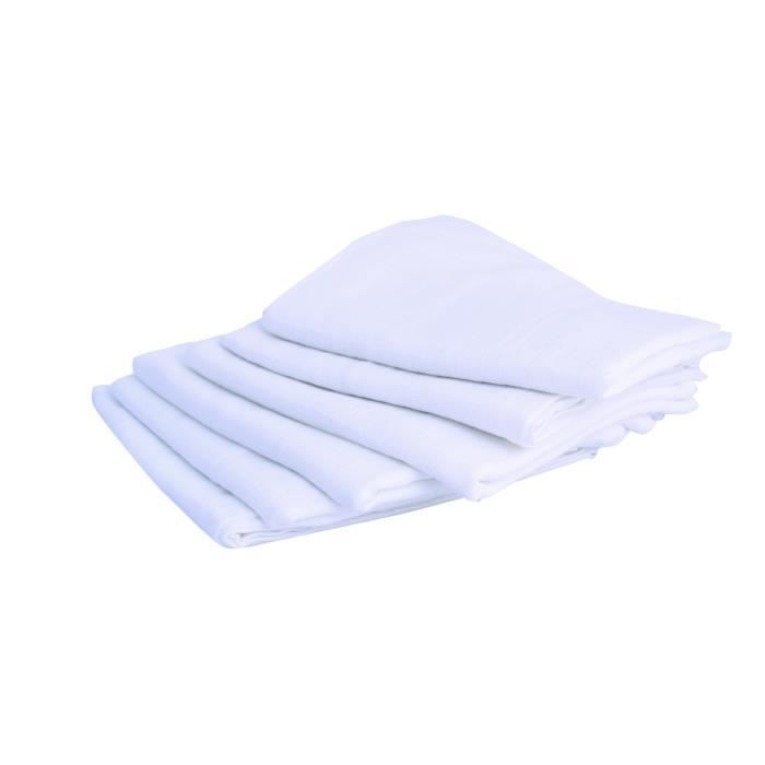 Lot de 6 langes carré - DOMIVA - Blanc - 70x70cm - 100% Coton - Lavable à 95°C