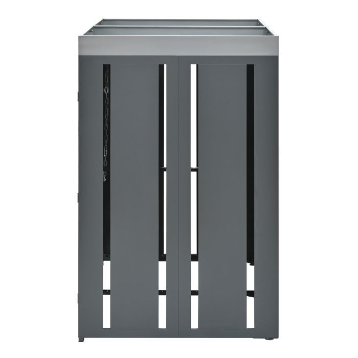 HOMVRA Abri pour Poubelle, Cache-Poubelles 2 Compartiments avec Bac à Fleurs, Design Verrouillables, Acier, Gris et Aspect Bois