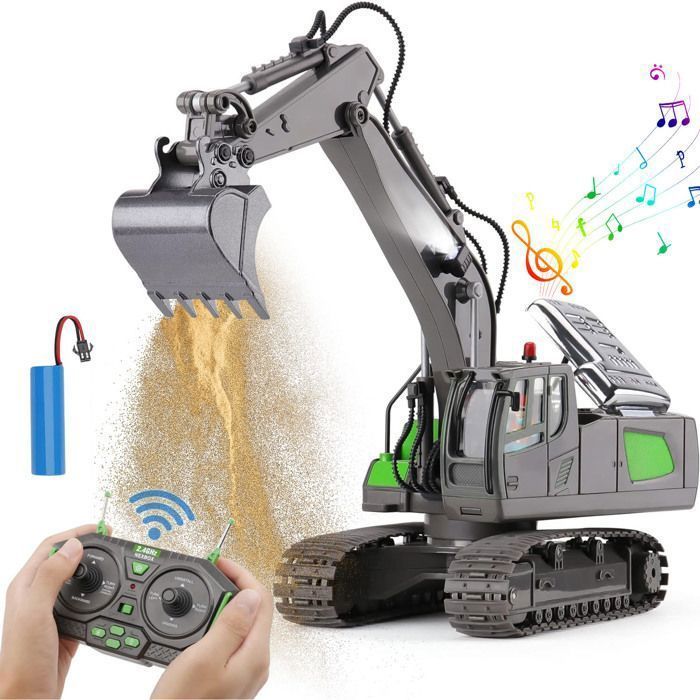 2.4GHz Remote Control Excavator - Metal Shovel, 680° Rotation, Lights and Sounds, for Children Ages 3 and Up