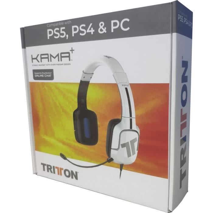 Fone de ouvido TRITTON KAMA+ branco com microfone, compatível com PS5, PS4, Xbox e PC - Fone de ouvido circumaural com microfone e cancelamento de ruído.