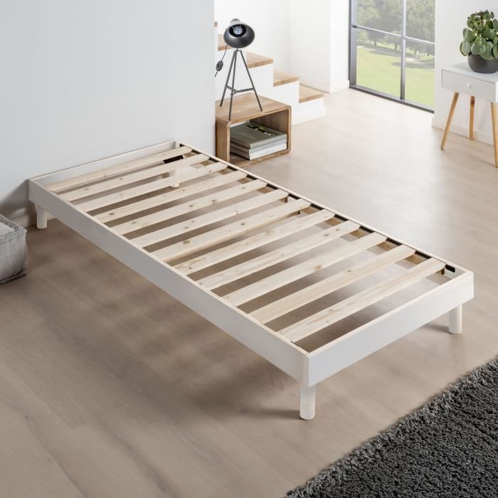 Base de cama Eco Easykit blanca de 90x190 mm - 12 listones anchos - Altura 27 cm - Montaje rápido y sencillo