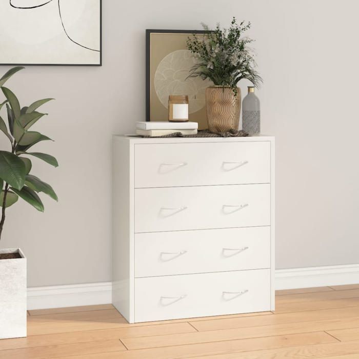 Commode/Buffet contemporain, avec 4 tiroirs, 60x30,5x71 cm, Blanc brillant, LL0000162153
