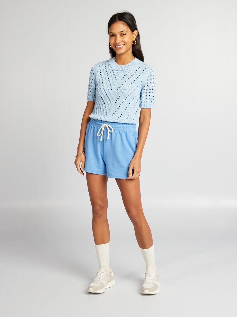 Jersey de punto calado de manga corta - AZUL