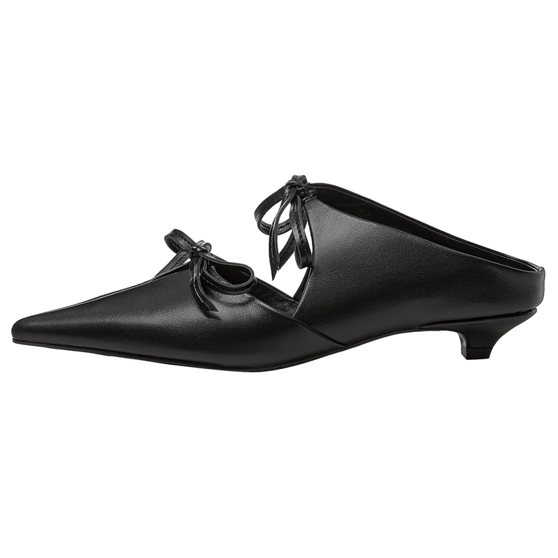 Black White Butterfly knot Genuine Leather Low Heels Sandals Women Summer Casual Shoes Sandales Femmes 2021 Sandalias Mujer