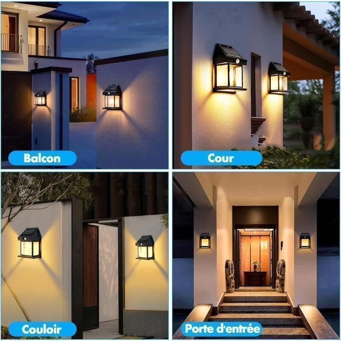 2 apliques solares de pared para exteriores, farol retro con sensor de movimiento, 3 modos, IP65 para balcón, pasillo y patio.