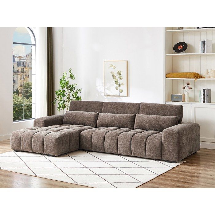 LOPONZA Ecksofa links in taupefarbenem Strukturstoff