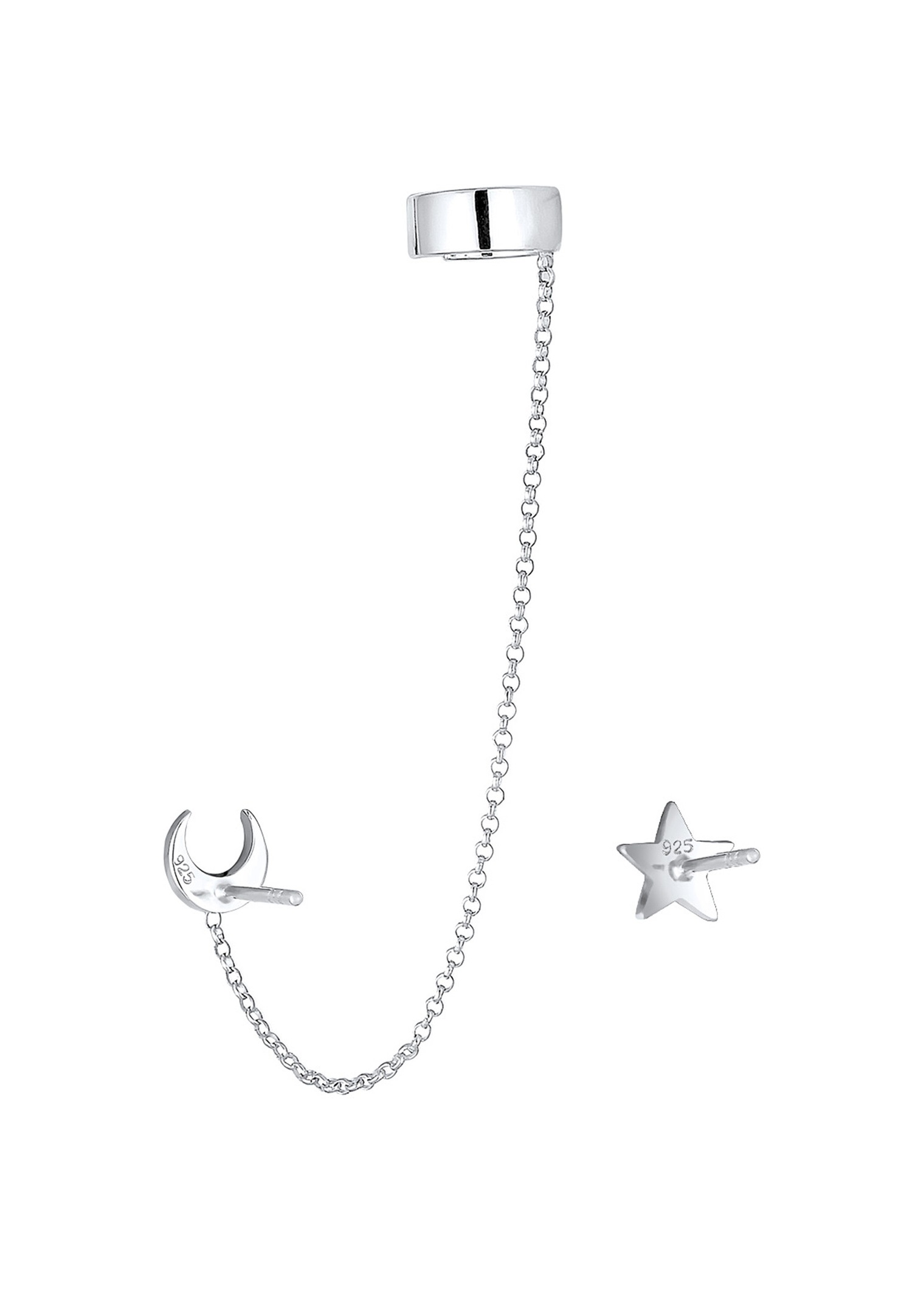 Elli Femmes Earcuff Clous d'oreilles Astro Étoiles Demi-lune en Argent Sterling 925