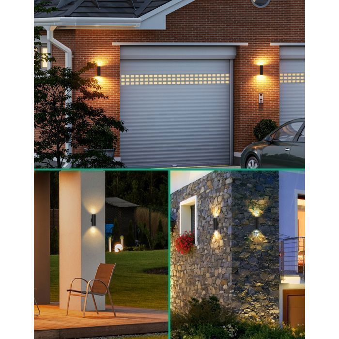 Apliques de pared EDISHINE para interior/exterior, juego de 2, color negro, resistentes al agua IP44, casquillo GU10, bombilla necesaria, iluminación de pared.