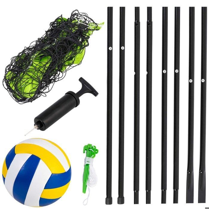 Red de voleibol y bádminton - JANSHOP - 570 cm - Altura regulable - Postes de acero - Red de PE