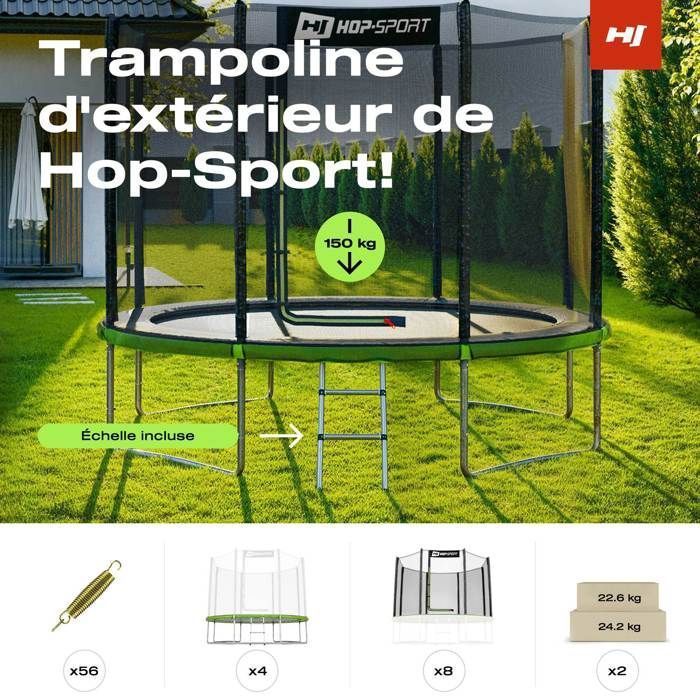 Hop-Sport ronde trampoline voor kinderen 305 cm, complete tuinset, veiligheidsnet voor buiten, max. 150 kg, TÜV/GS gecertificeerd