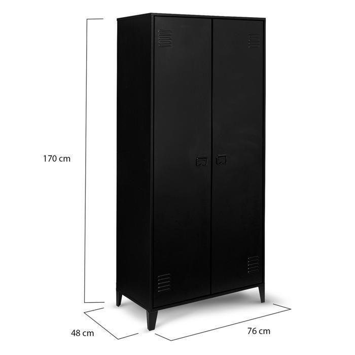 IDMARKET ESTER 2-Door Black Metal Industrial Design Wardrobe