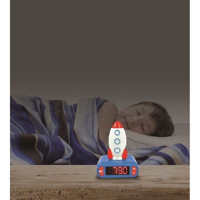 LEXIBOOK Digital Alarm Clock Night Light - Rocket - 3D Light and Sound - Blue, White and Red - Children's