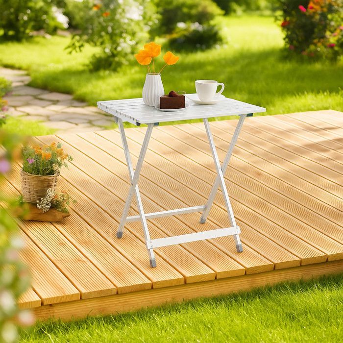 Mesa dobrável Relaxdays, resistente às intempéries, AxLxP: 61 x 49,5 x 47,5 cm, para jardim, alumínio, prata