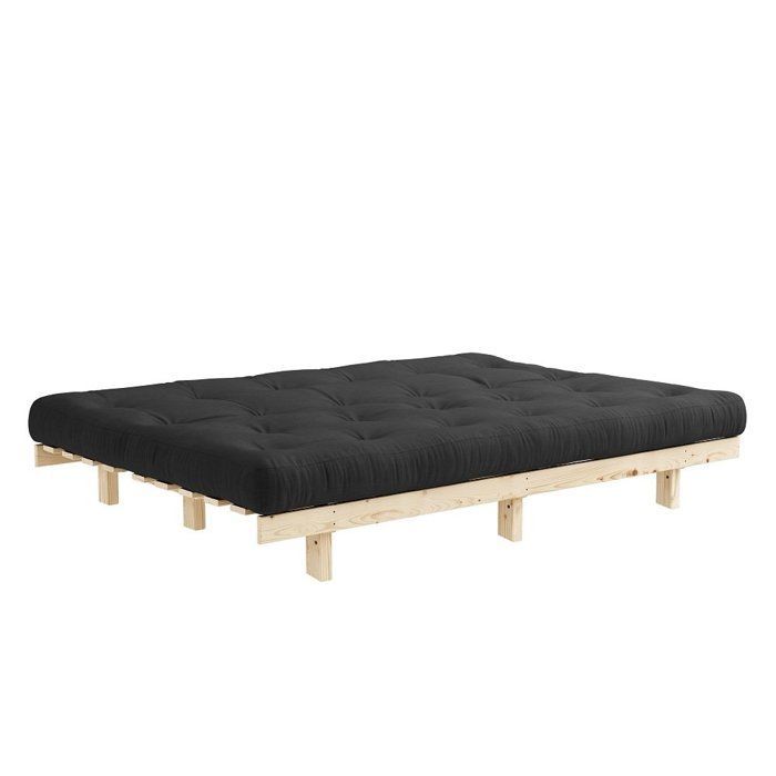 SLANKE slaapbank met futonfunctie in donkergrijs grenenhout, slaapoppervlak 130x190 cm.