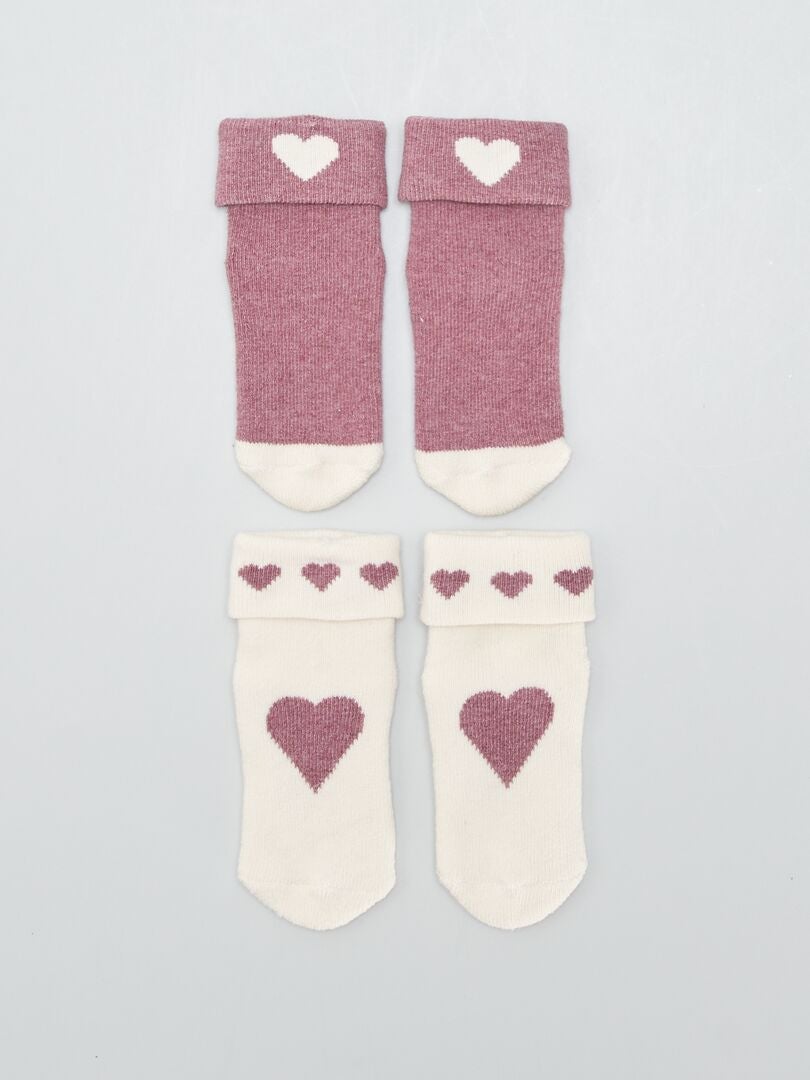Juego de 2 pares de calcetines - Beige/Rosa
