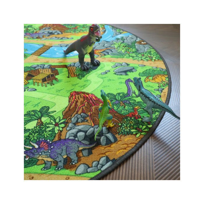 Round children's play mat - Car track - Volcanoes and dinosaurs - Ø 200 cm