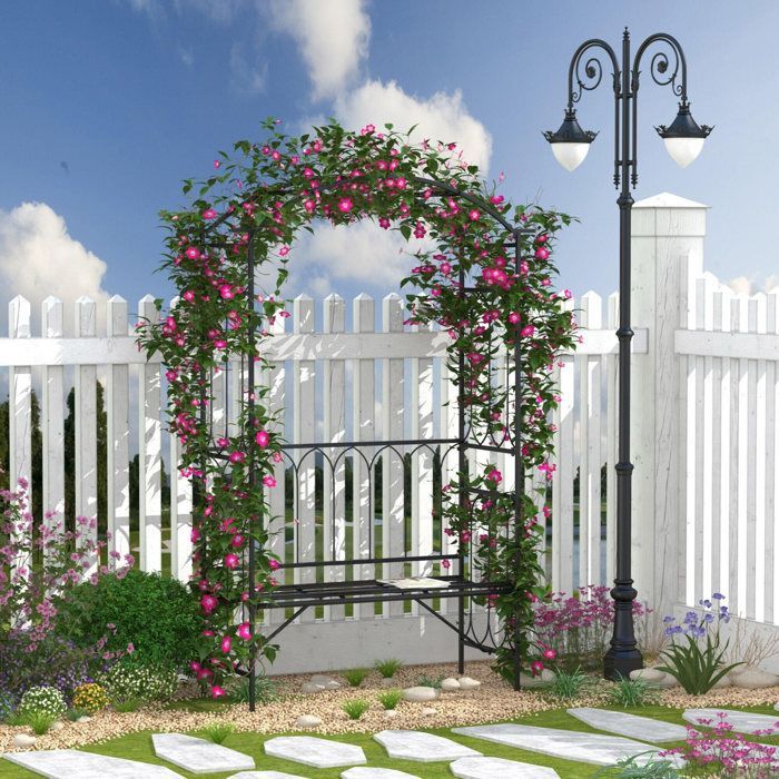 Rozenboog met bankje - Outsunny - 2 personen - voor klimplanten - voor tuin, terras of binnenplaats - 115 x 50 x 203 cm - zwart