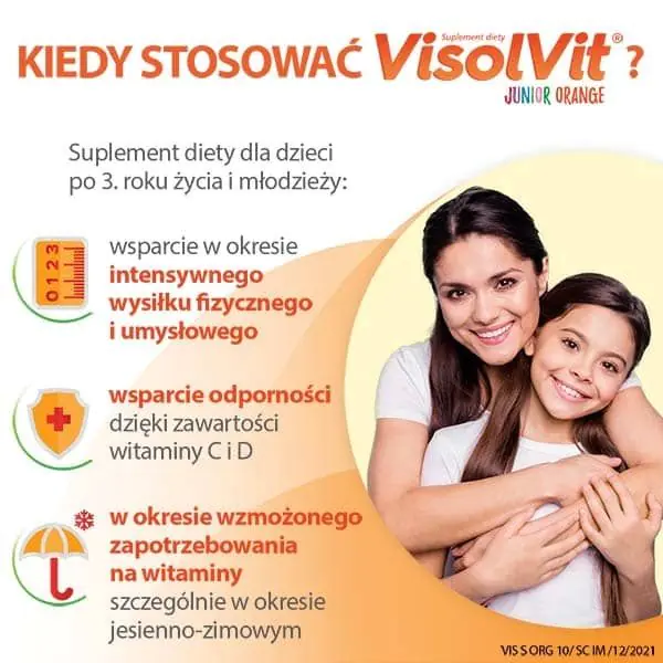Visolvit Junior Orange, Zestaw witamin w saszetkach dla dzieci powyżej 3. roku życia, Smak pomarańczowy