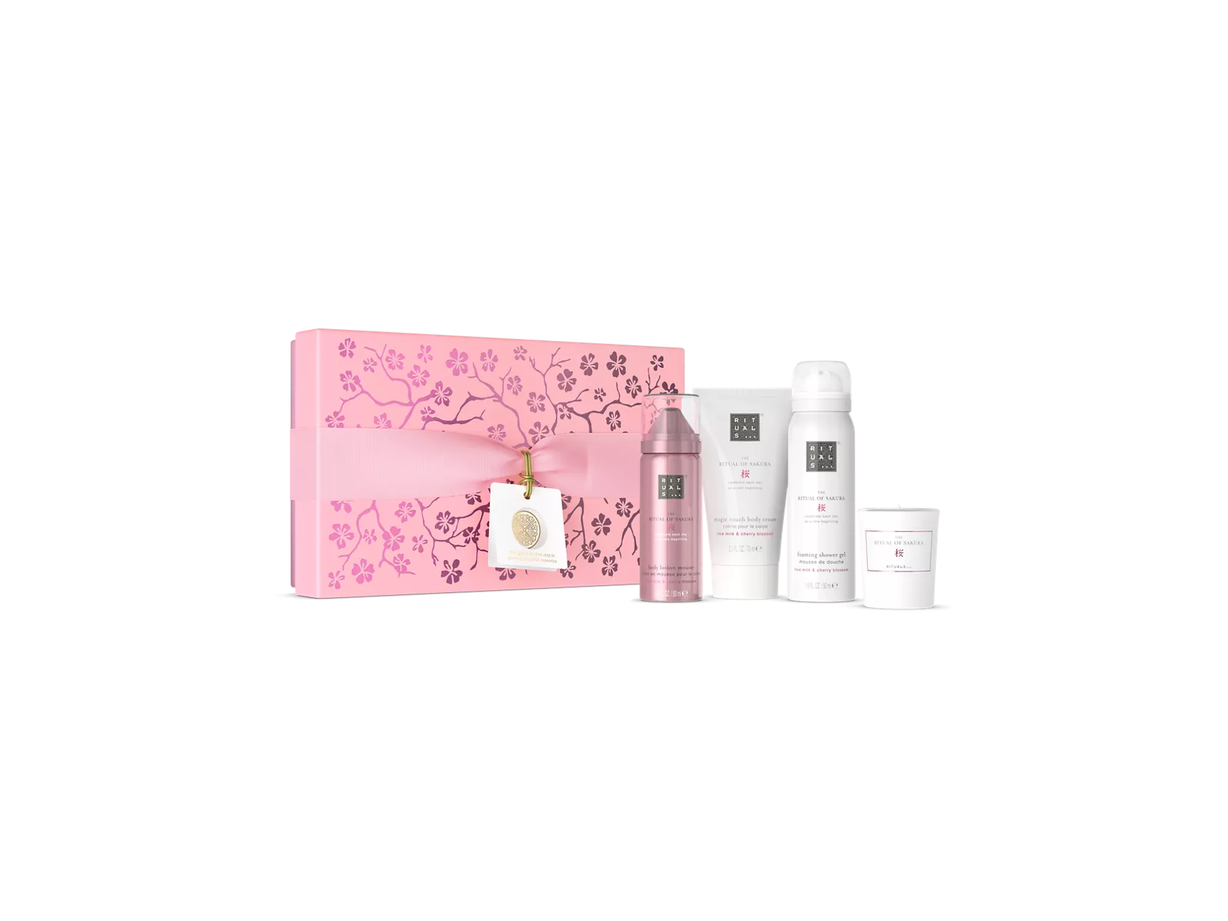 Coffret cadeau Le Rituel de Sakura S : mousse de douche 50 ml, crème pour le corps 70 ml, mousse pour le corps 50 ml, geurkaars 25 g