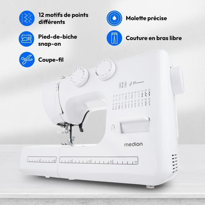 Macchina da cucire - MEDION - SM 60 - 62W - 24 punti + punti doppi - 700 giri/min - LED - Turchese