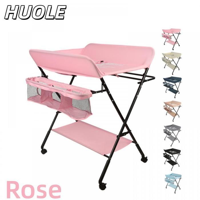 MESA - Cambiador rosa con cesta de almacenamiento y perchero - Altura regulable - 80*66*98 cm - HUOLE