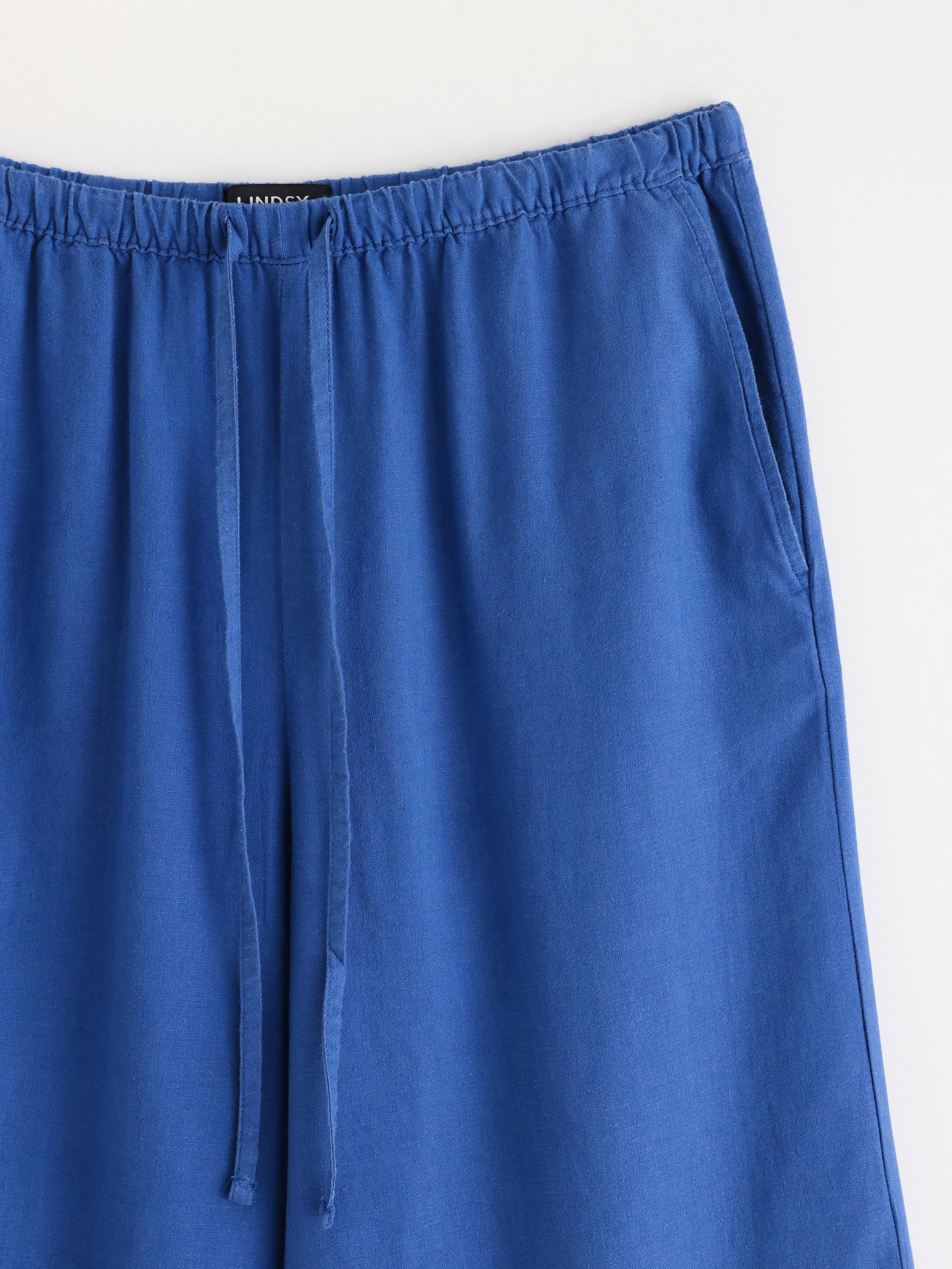 BELLA raka croppade byxor i linneblandning Blue