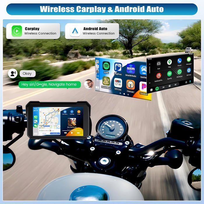Draagbaar draadloos CarPlay- en Android Auto-scherm voor motorfietsen - 5 inch scherm - GPS-navigatie voor motorfietsen