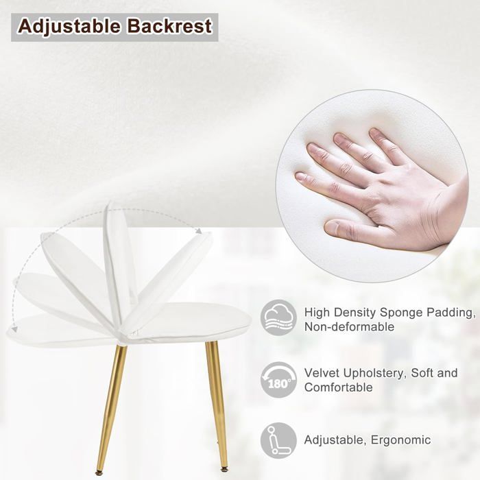 Tocador WOLTU con espejo LED ajustable y silla de terciopelo, mesa de maquillaje con 3 cajones, color crema y dorado W0ETT0047
