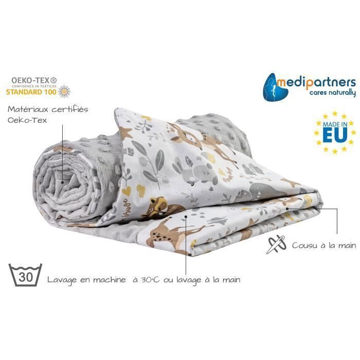 Medi Partners Couverture Bébés 100% Coton 75x100cm à Double Face pour Poussette (Cerf et Minky Gris)
