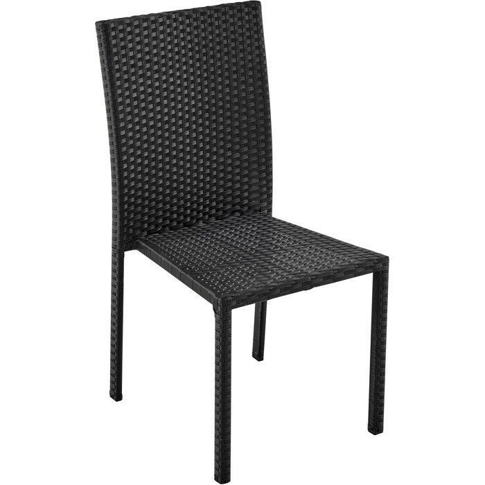 Set da pranzo da giardino AKELA - Tavolo con piano in vetro temperato + sedie in resina effetto vimini - Tavolo 160x80 cm - Nero - 6 posti