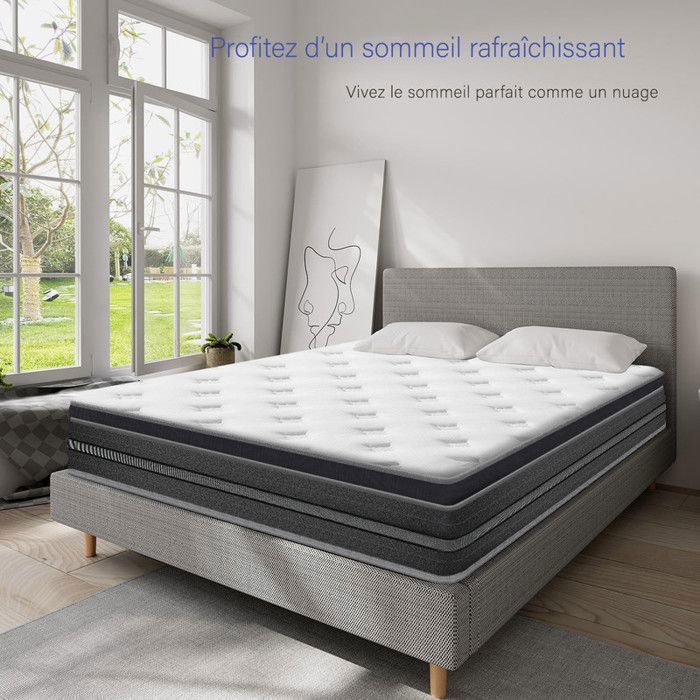 Colchón de 140x200 cm - 30 cm de grosor - Tejido súper elástico - Se entrega enrollado - Algodón de fibra aeróbica - 8 zonas de confort