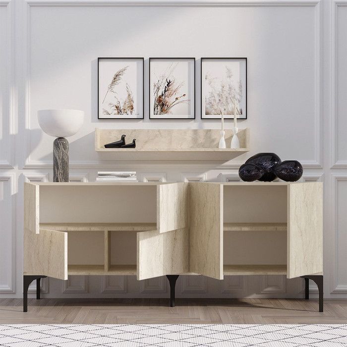 Credenza in legno con mensola a muro 