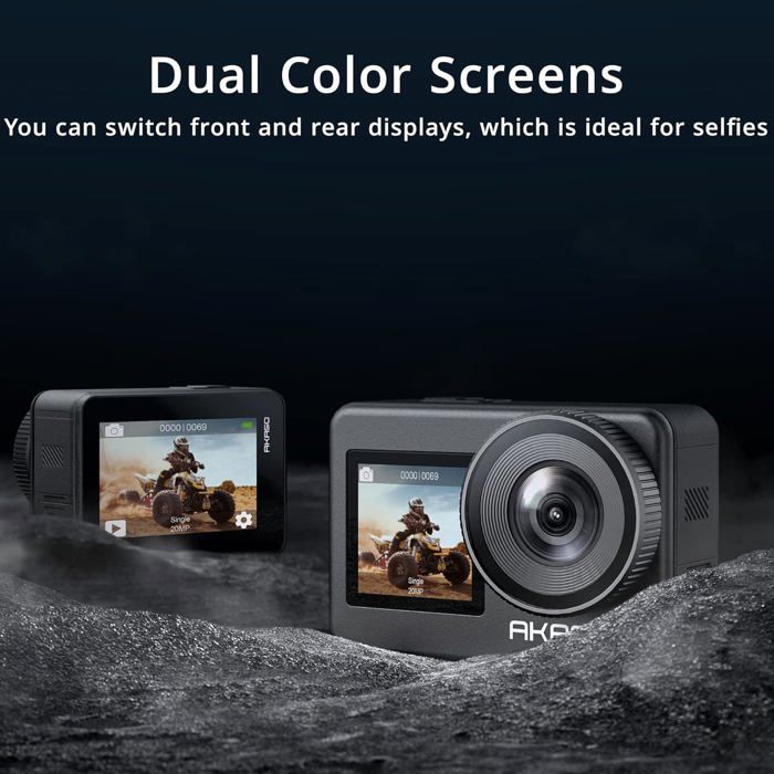 AKASO Brave 7 Videocamera sportiva 4K IPX8 impermeabile fino a 10 metri, touchscreen, 30 FPS, 20 MP EIS, 2.0, 110'', WiFi, 512 GB, controllo vocale, microfono, supporto, colore nero