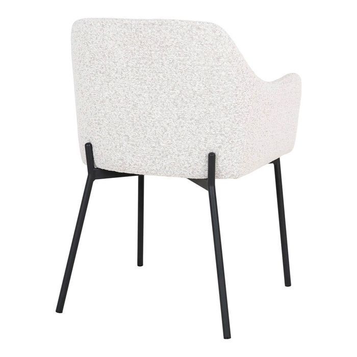 LOANA - Juego de 4 sillas de comedor en tela bouclé jaspeada blanca con patas de metal negro