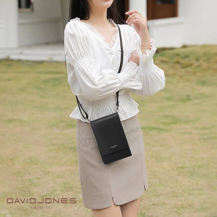 David Jones – Damen-Handytasche/Umhängetasche – Mini-Clutch, kleine Schultertasche, Kunstleder (PU) – Schwarz