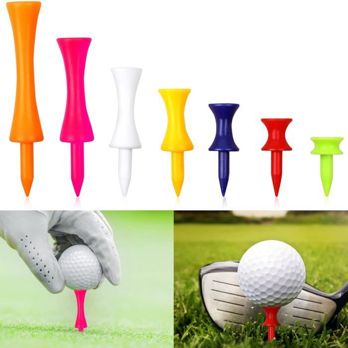 Plastic golf tees, 70 pieces, durable, in various colors (25 mm, 32 mm, 39 mm, 45 mm, 51 mm, 59 mm, 70 mm)
