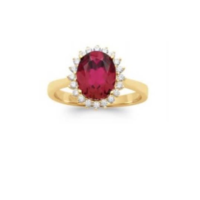 Round Marquise Ring with Ruby and Zirconium, 18k Gold Plated (5 Microns), Sizes 50 to 60 - BIJOUXIA - Women's - Red