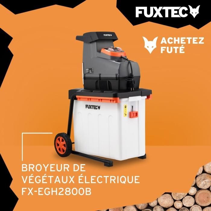FUXTEC FX-EGH2800B 2800W elektrische tuinhakselaar, 60L opvangbak, takken met een diameter van 44 mm kunnen worden versnipperd, IPX4