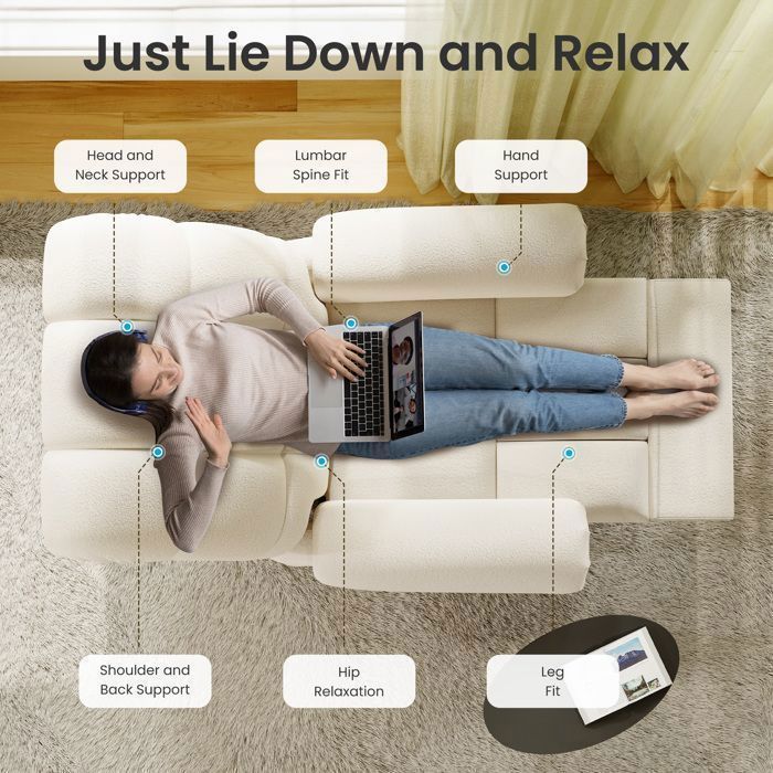 Poltrona reclinabile elettrica regolabile in velluto, ideale per il soggiorno, con porta USB, colore beige.