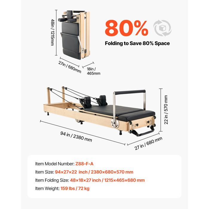Duoku Reformer Pilates pieghevole in legno - Portata 181,44 kg - Attrezzatura per allenamento yoga - con doppia resistenza